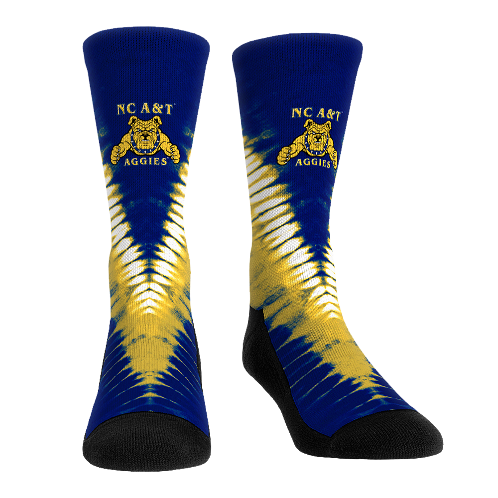 North Carolina A&T State Aggies - V Shape Tie Dye Crew Socks