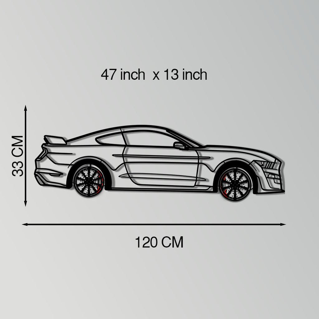 WONDERWALL 'L’Atelier Fun Collection' Ford Mustang Shelby GT500 Metal Car Wall Art with Rotating Wheels - Modern Muscle Silhouette Decor - Interactive Automotive Wall Art - KAFMEKA140