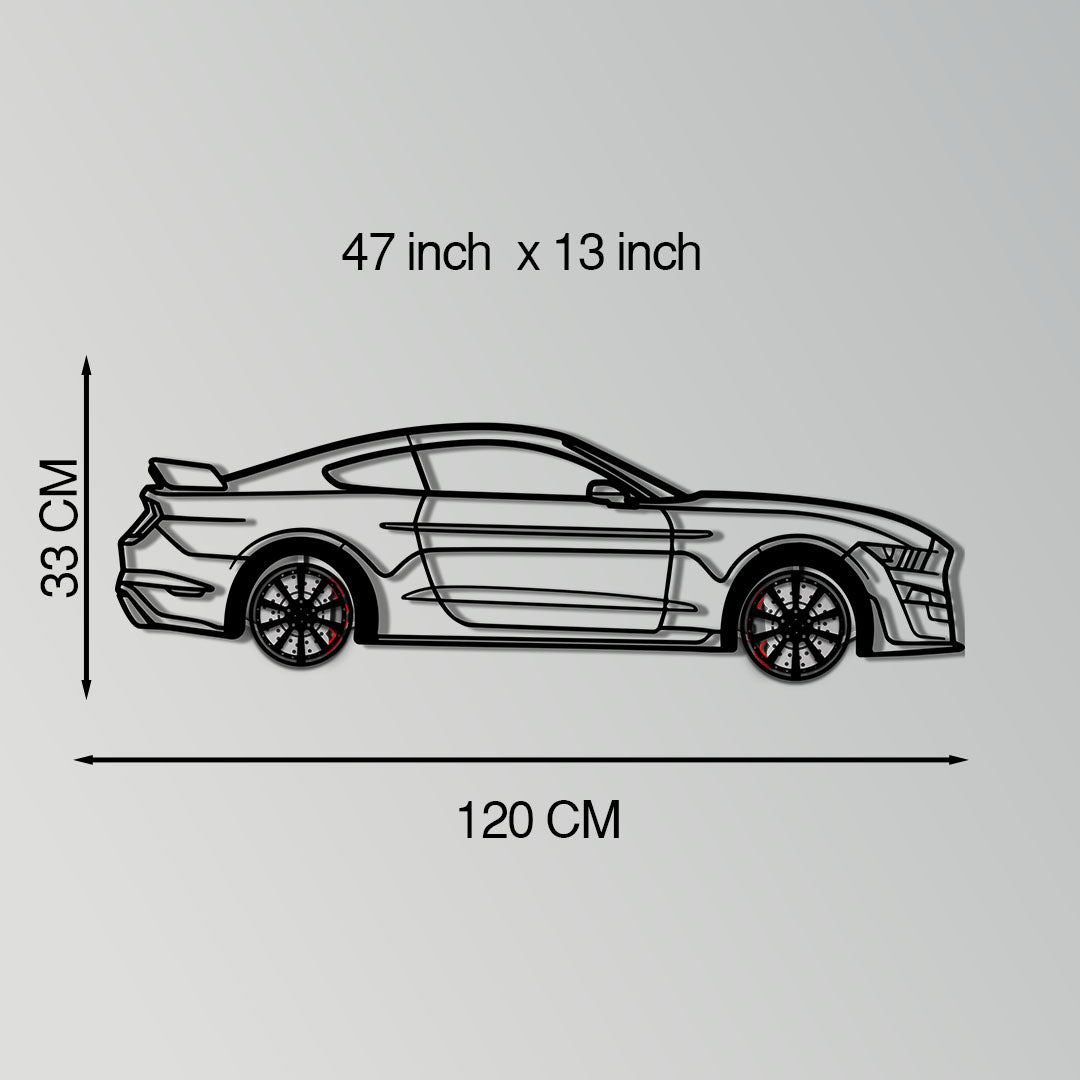 WONDERWALL 'L’Atelier Fun Collection' Ford Mustang Shelby GT500 Metal Car Wall Art with Rotating Wheels - Modern Muscle Silhouette Decor - Interactive Automotive Wall Art - KAFMEKA140