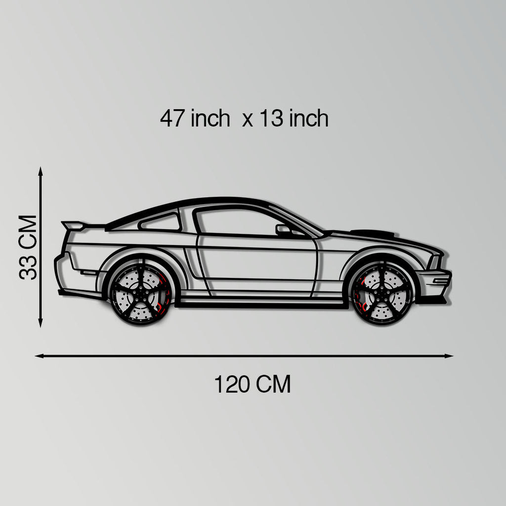 WONDERWALL 'L’Atelier Fun Collection' Ford Mustang GTR (2008) Metal Car Wall Art with Rotating Wheels - Modern Muscle Silhouette Decor - Interactive Automotive Wall Art - KAFMEKA139