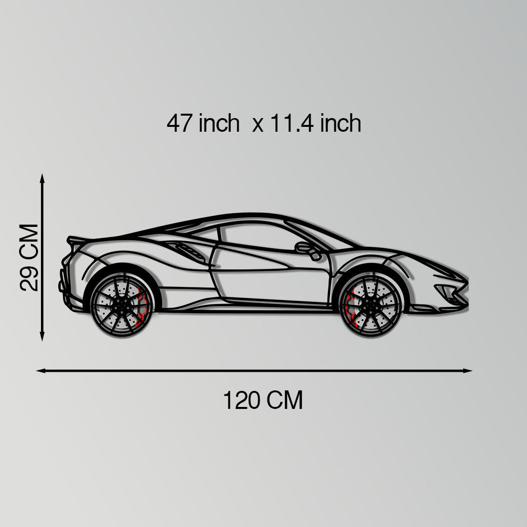 WONDERWALL 'L’Atelier Fun Collection' Ferrari 488 Pista Metal Car Wall Art with Rotating Wheels - Track-Focused Italian V8 Silhouette - Interactive Automotive Wall Decor - KAFMEKA128