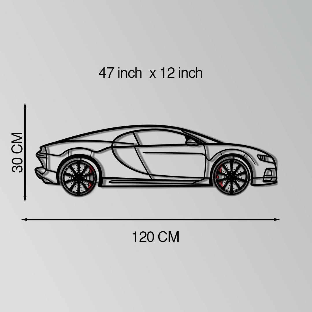 WONDERWALL 'L’Atelier Fun Collection' Bugatti Chiron Metal Car Wall Art with Rotating Wheels - Ultimate Hypercar Silhouette Decor - Interactive Automotive Wall Art - KAFMEKA116