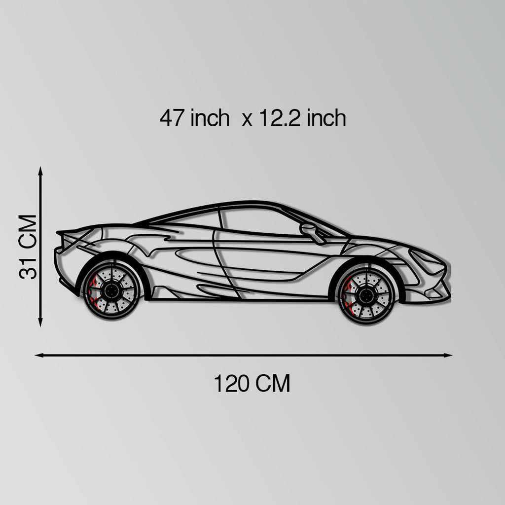 WONDERWALL 'L’Atelier Fun Collection' McLaren 720S Metal Car Wall Art with Rotating Wheels - British Supercar Silhouette - Interactive Automotive Wall Decor - KAFMEKA149
