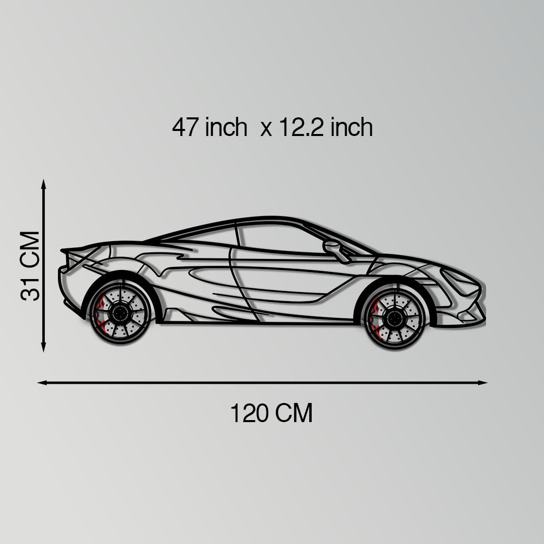 WONDERWALL 'L’Atelier Fun Collection' McLaren 720S Metal Car Wall Art with Rotating Wheels - British Supercar Silhouette - Interactive Automotive Wall Decor - KAFMEKA149