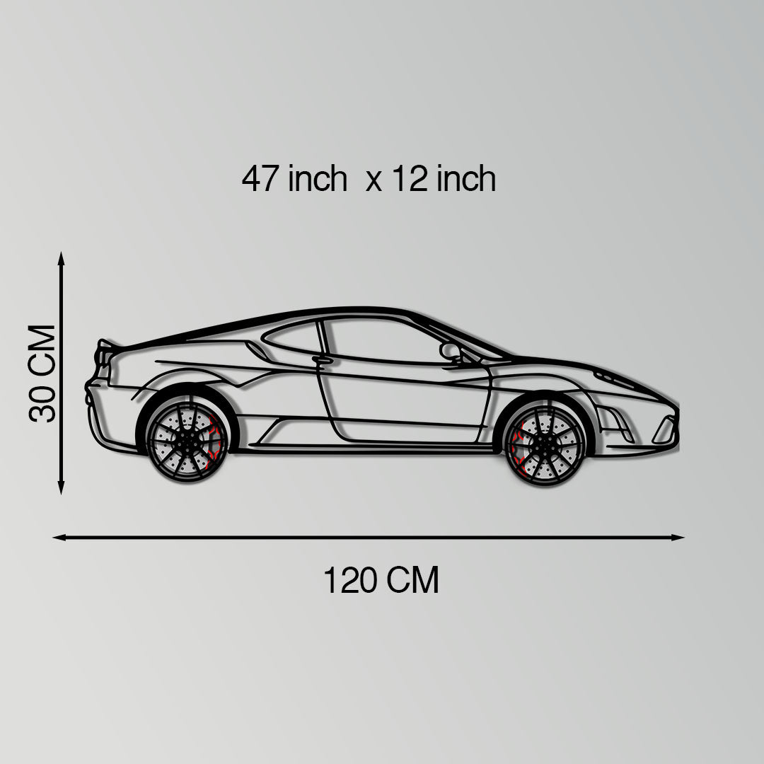 WONDERWALL 'L’Atelier Fun Collection' Ferrari F430 Scuderia Metal Car Wall Art with Rotating Wheels - Track-Focused V8 Silhouette - Interactive Automotive Wall Art - KAFMEKA133
