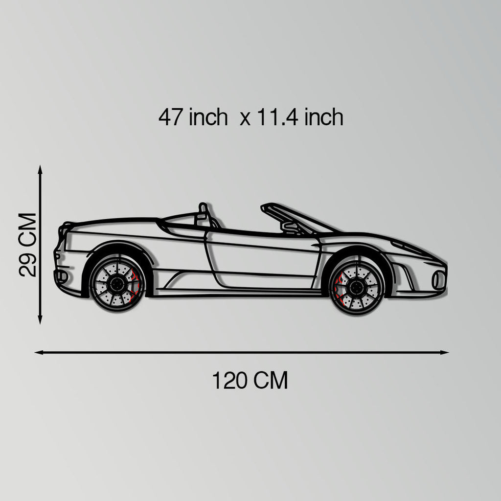 WONDERWALL 'L’Atelier Fun Collection' Ferrari F430 Spider Metal Car Wall Art with Rotating Wheels - Italian Convertible Supercar Silhouette - Interactive Automotive Wall Decor - KAFMEKA134