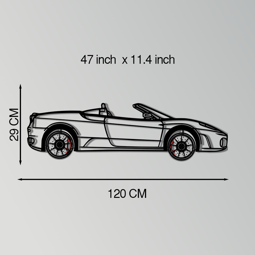 WONDERWALL 'L’Atelier Fun Collection' Ferrari F430 Spider Metal Car Wall Art with Rotating Wheels - Italian Convertible Supercar Silhouette - Interactive Automotive Wall Decor - KAFMEKA134