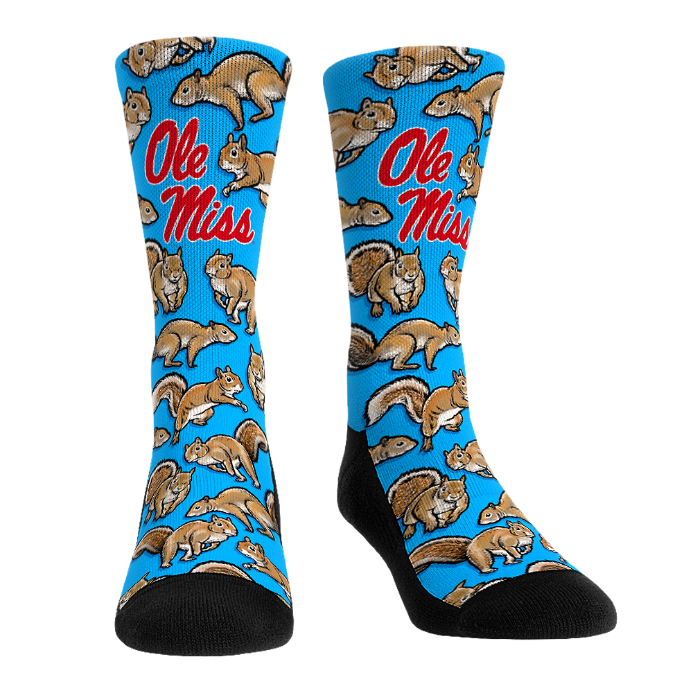 Ole Miss Rebels - Squirrels All-Over (Blue) Crew Socks