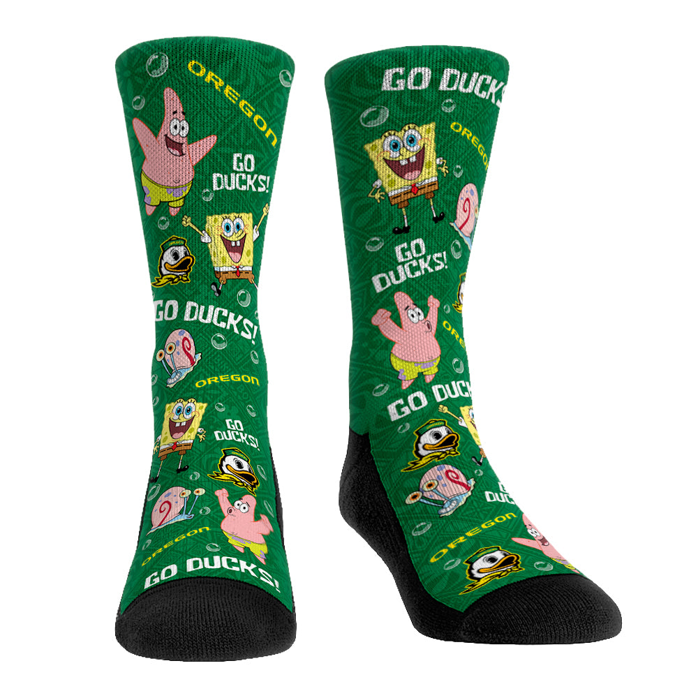 Oregon Ducks - SpongeBob SquarePants Characters All-Over Crew Socks