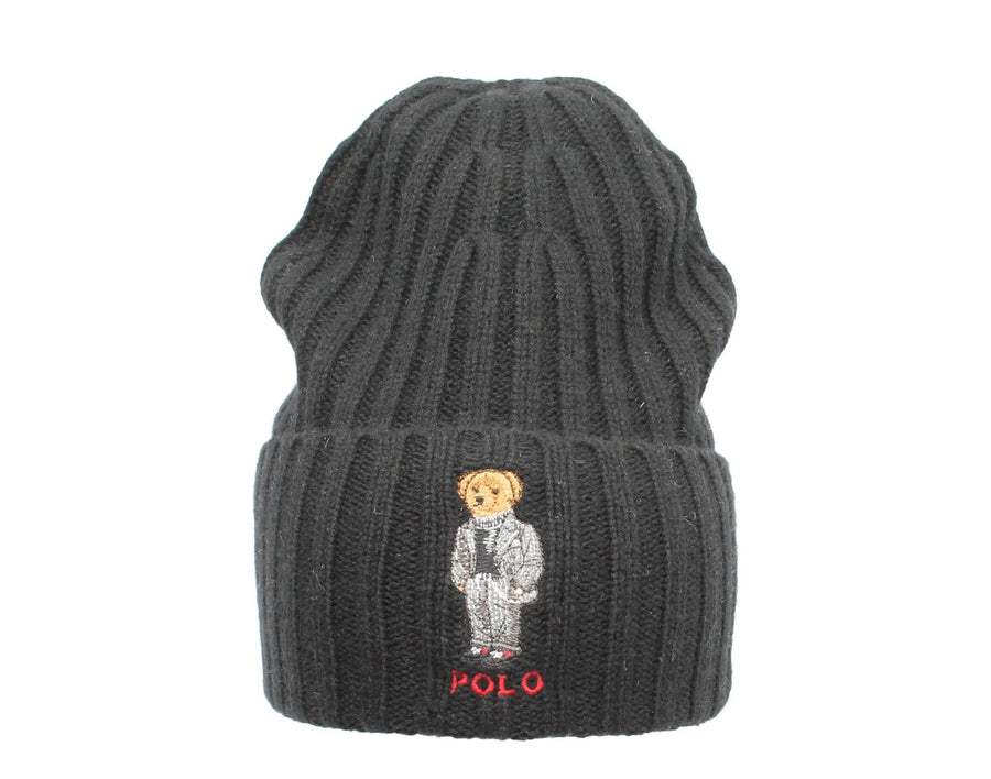 Polo Ralph Lauren Polo Bear Chalk-Stripe Knit Cuffed Beanie Hat Navy