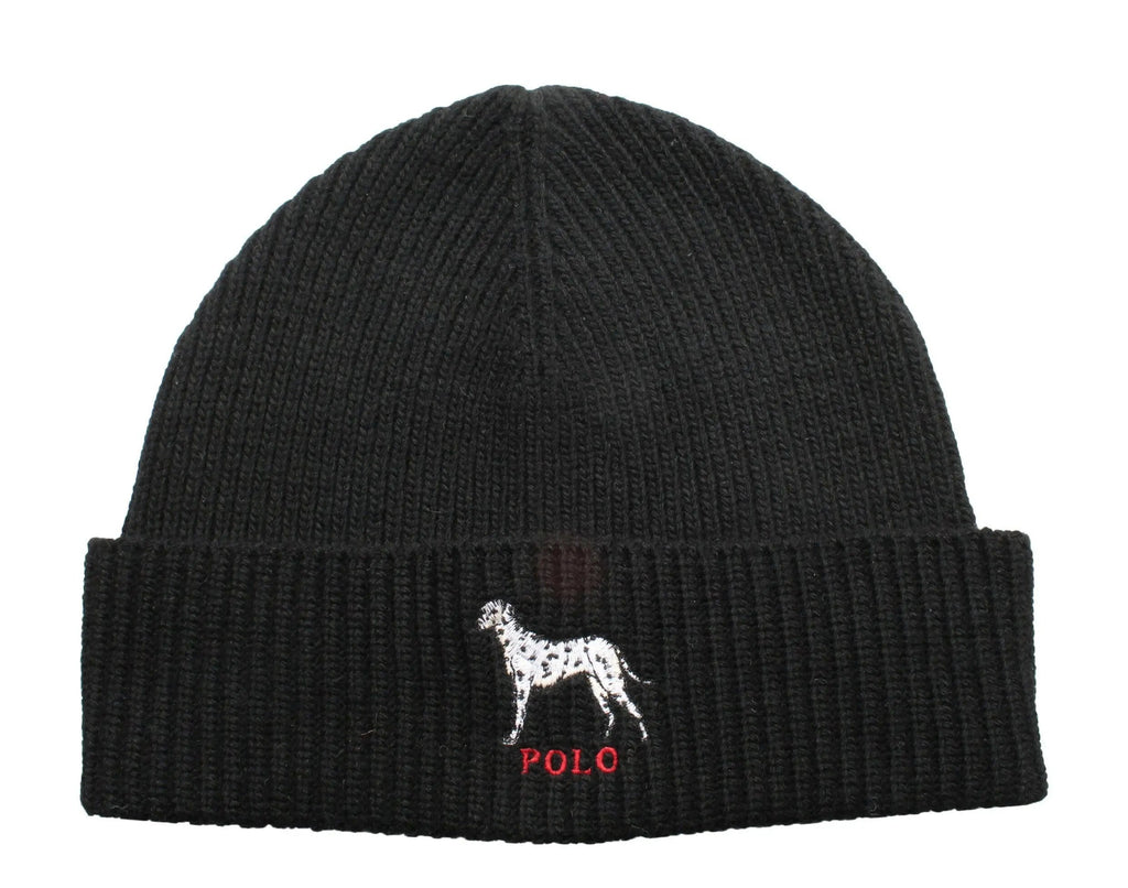 Polo Ralph Lauren Dalmatian Dog Knit Cuffed Beanie Hat Black
