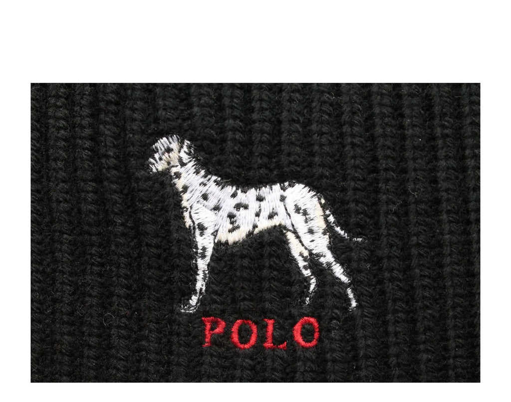 Polo Ralph Lauren Dalmatian Dog Knit Cuffed Beanie Hat Black