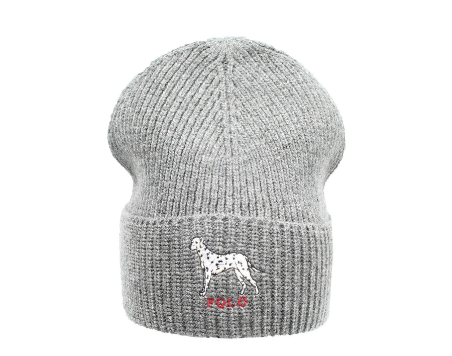 Polo Ralph Lauren Dalmatian Dog Knit Cuffed Beanie Hat Charcoal