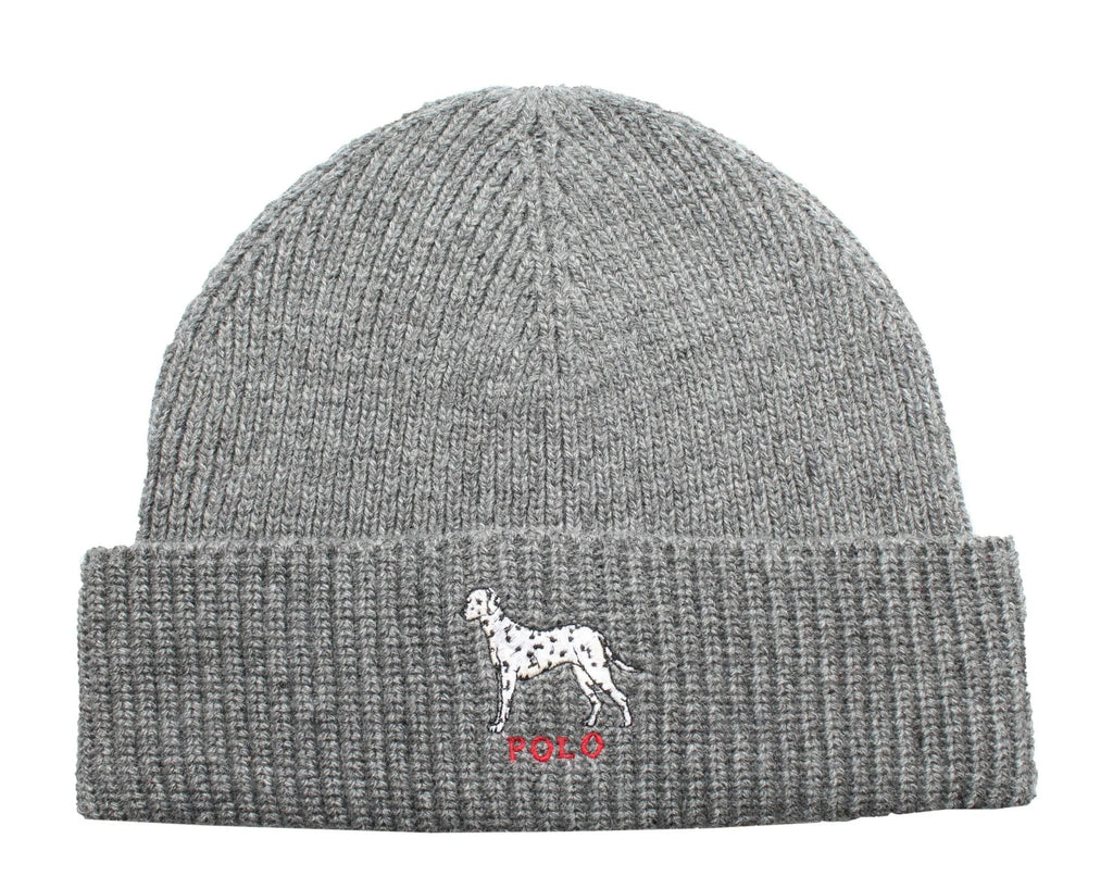 Polo Ralph Lauren Dalmatian Dog Knit Cuffed Beanie Hat Charcoal