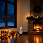 Artificial Christmas tree shown in a holiday room