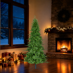 6.5-Foot Unlit Natural Green Aspen Fir Artificial Christmas Tree in the WONDERWALL holiday room; source-preserving review image with estimated scale.