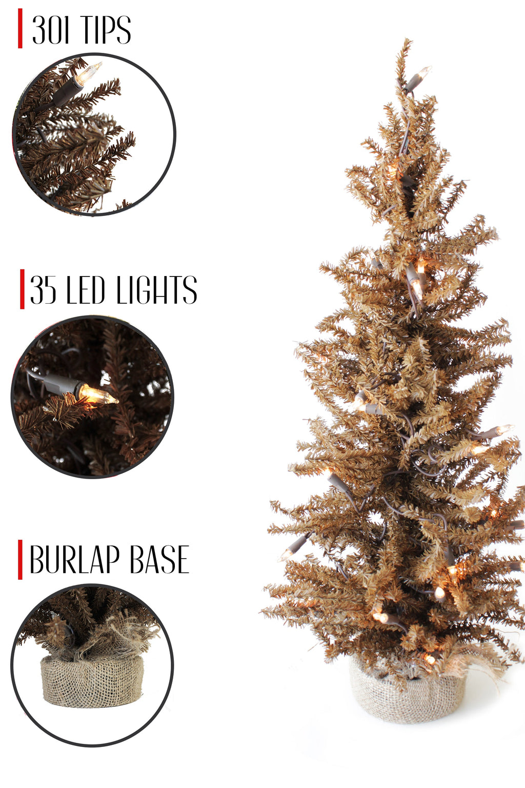WONDERWALL ‘Noël DuBois’ 2-Foot Pre-Lit Brown Tabletop Christmas Tree with Burlap Base