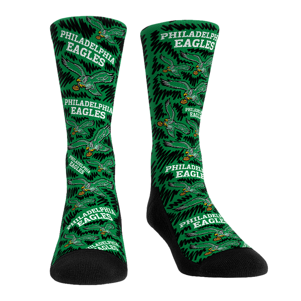 Philadelphia Eagles - Throwback Logo Sketch Crew Socks