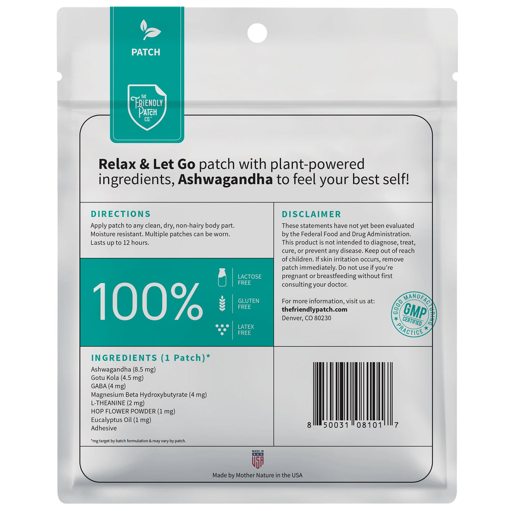Relax & Let Go Zen Stress Patches with Ashwagandha, L - Theanine, GABA - 28 Patches