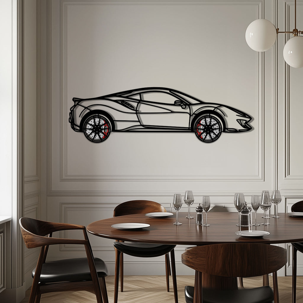 WONDERWALL 'L’Atelier Fun Collection' Ferrari 488 Pista Metal Car Wall Art with Rotating Wheels - Track-Focused Italian V8 Silhouette - Interactive Automotive Wall Decor - KAFMEKA128