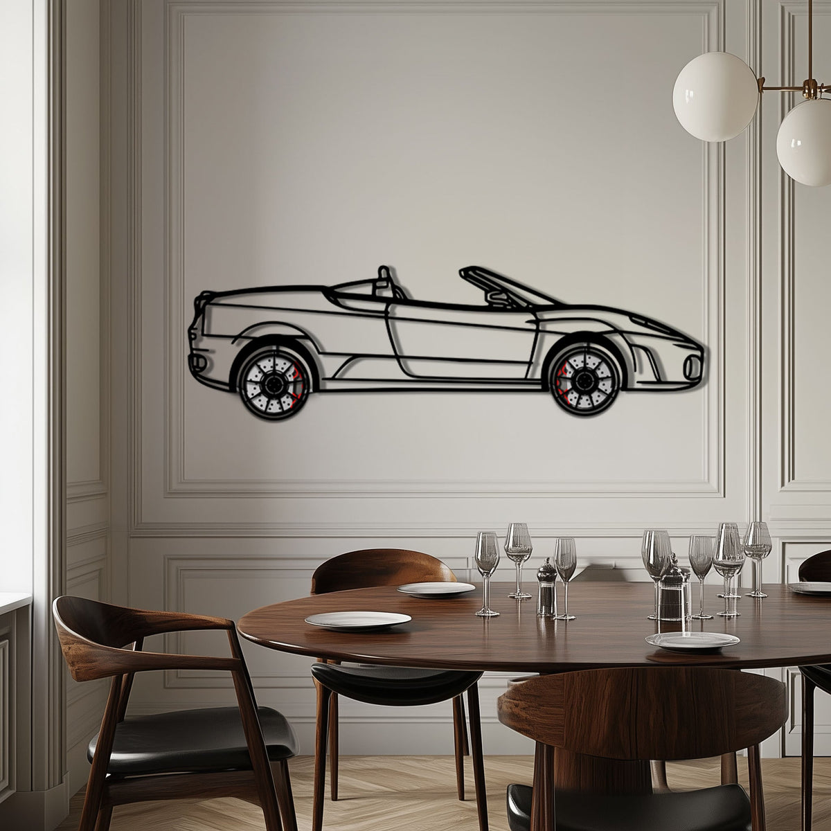 WONDERWALL 'L’Atelier Fun Collection' Ferrari F430 Spider Metal Car Wall Art with Rotating Wheels - Italian Convertible Supercar Silhouette - Interactive Automotive Wall Decor - KAFMEKA134