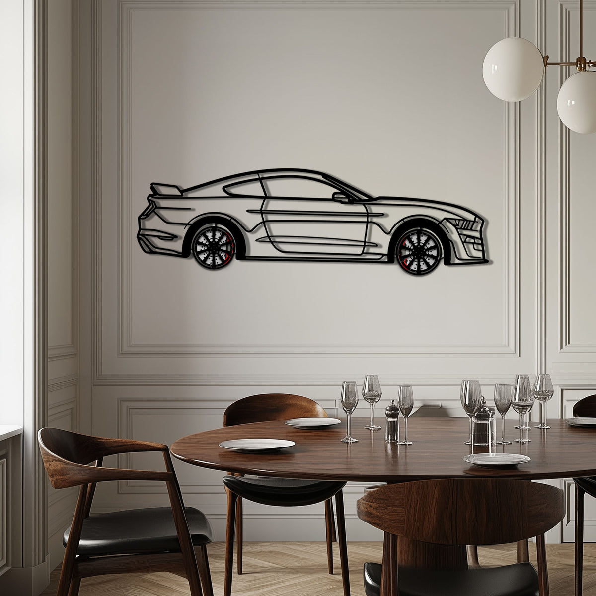 WONDERWALL 'L’Atelier Fun Collection' Ford Mustang Shelby GT500 Metal Car Wall Art with Rotating Wheels - Modern Muscle Silhouette Decor - Interactive Automotive Wall Art - KAFMEKA140