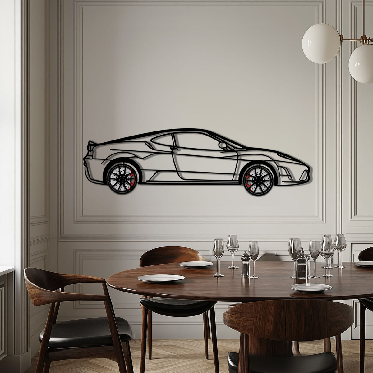 WONDERWALL 'L’Atelier Fun Collection' Ferrari F430 Scuderia Metal Car Wall Art with Rotating Wheels - Track-Focused V8 Silhouette - Interactive Automotive Wall Art - KAFMEKA133