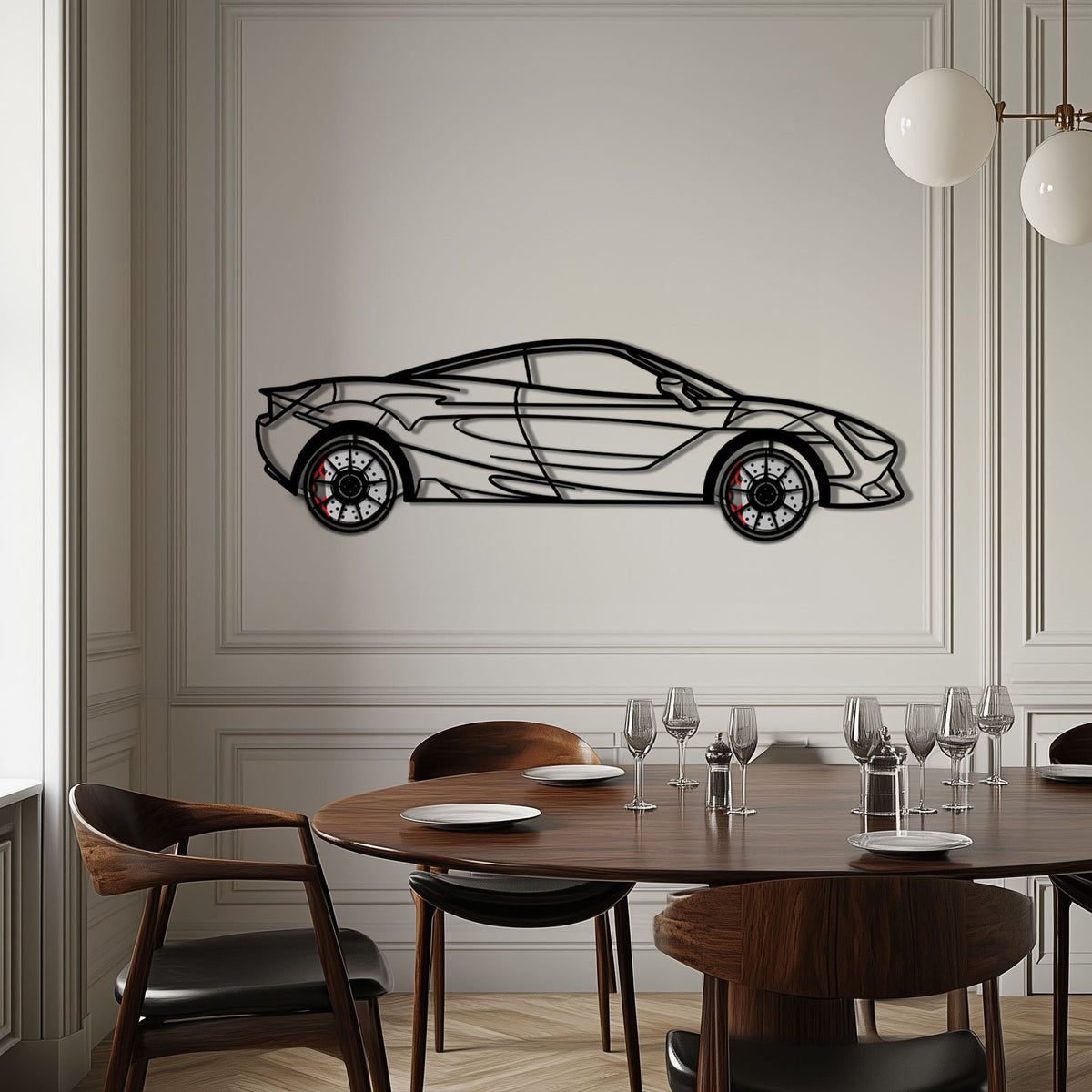 WONDERWALL 'L’Atelier Fun Collection' McLaren 720S Metal Car Wall Art with Rotating Wheels - British Supercar Silhouette - Interactive Automotive Wall Decor - KAFMEKA149