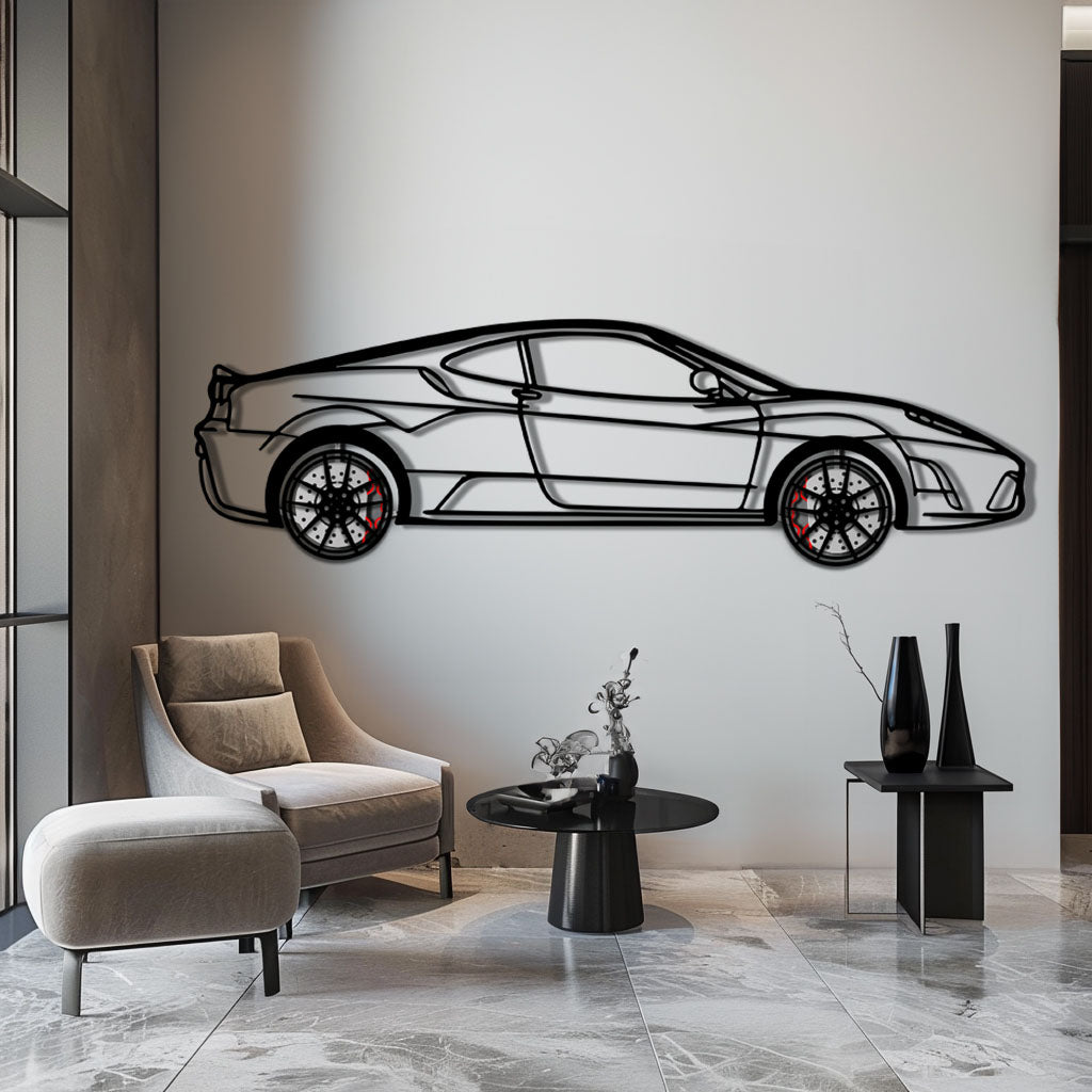 WONDERWALL 'L’Atelier Fun Collection' Ferrari F430 Scuderia Metal Car Wall Art with Rotating Wheels - Track-Focused V8 Silhouette - Interactive Automotive Wall Art - KAFMEKA133