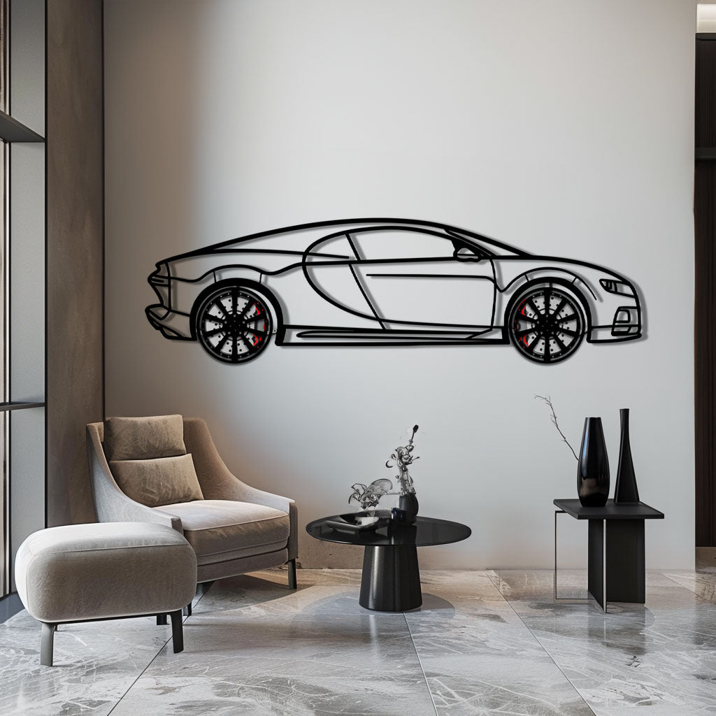 WONDERWALL 'L’Atelier Fun Collection' Bugatti Chiron Metal Car Wall Art with Rotating Wheels - Ultimate Hypercar Silhouette Decor - Interactive Automotive Wall Art - KAFMEKA116