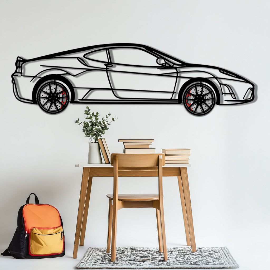 WONDERWALL 'L’Atelier Fun Collection' Ferrari F430 Scuderia Metal Car Wall Art with Rotating Wheels - Track-Focused V8 Silhouette - Interactive Automotive Wall Art - KAFMEKA133