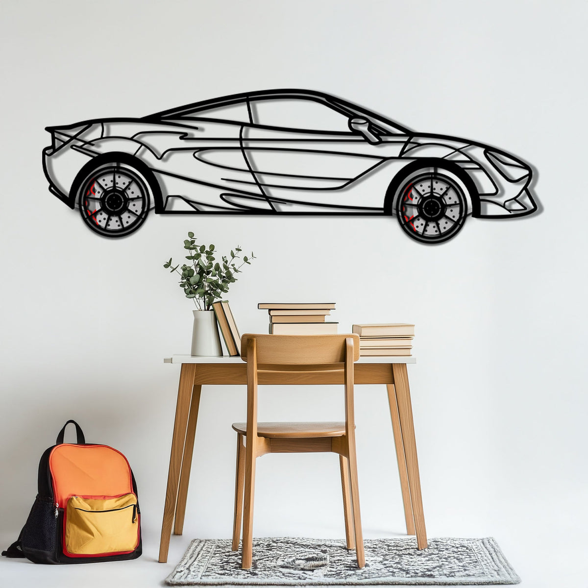 WONDERWALL 'L’Atelier Fun Collection' McLaren 720S Metal Car Wall Art with Rotating Wheels - British Supercar Silhouette - Interactive Automotive Wall Decor - KAFMEKA149
