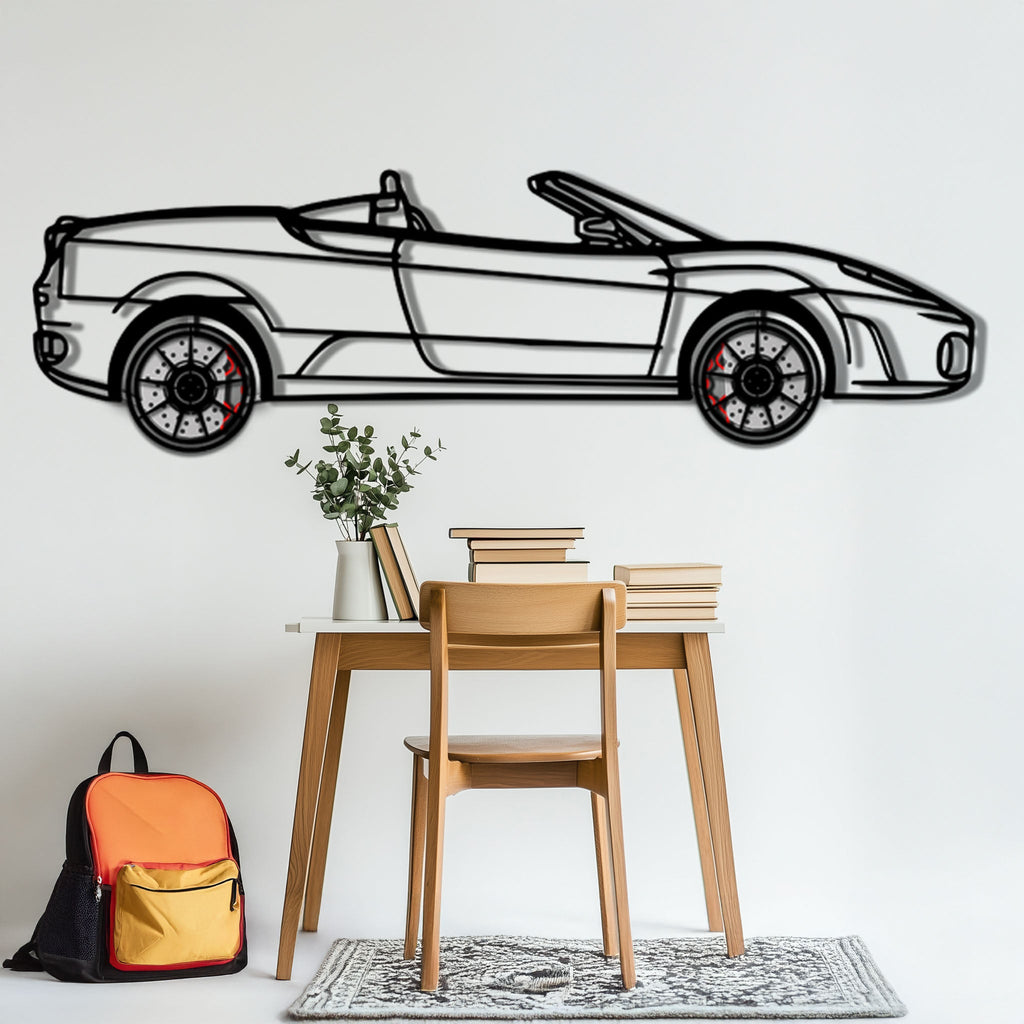 WONDERWALL 'L’Atelier Fun Collection' Ferrari F430 Spider Metal Car Wall Art with Rotating Wheels - Italian Convertible Supercar Silhouette - Interactive Automotive Wall Decor - KAFMEKA134