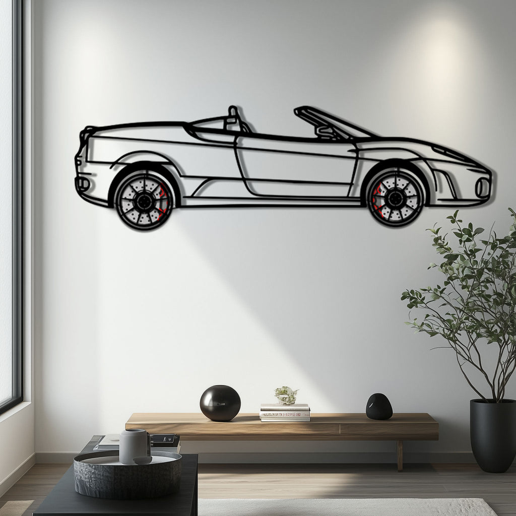 WONDERWALL 'L’Atelier Fun Collection' Ferrari F430 Spider Metal Car Wall Art with Rotating Wheels - Italian Convertible Supercar Silhouette - Interactive Automotive Wall Decor - KAFMEKA134
