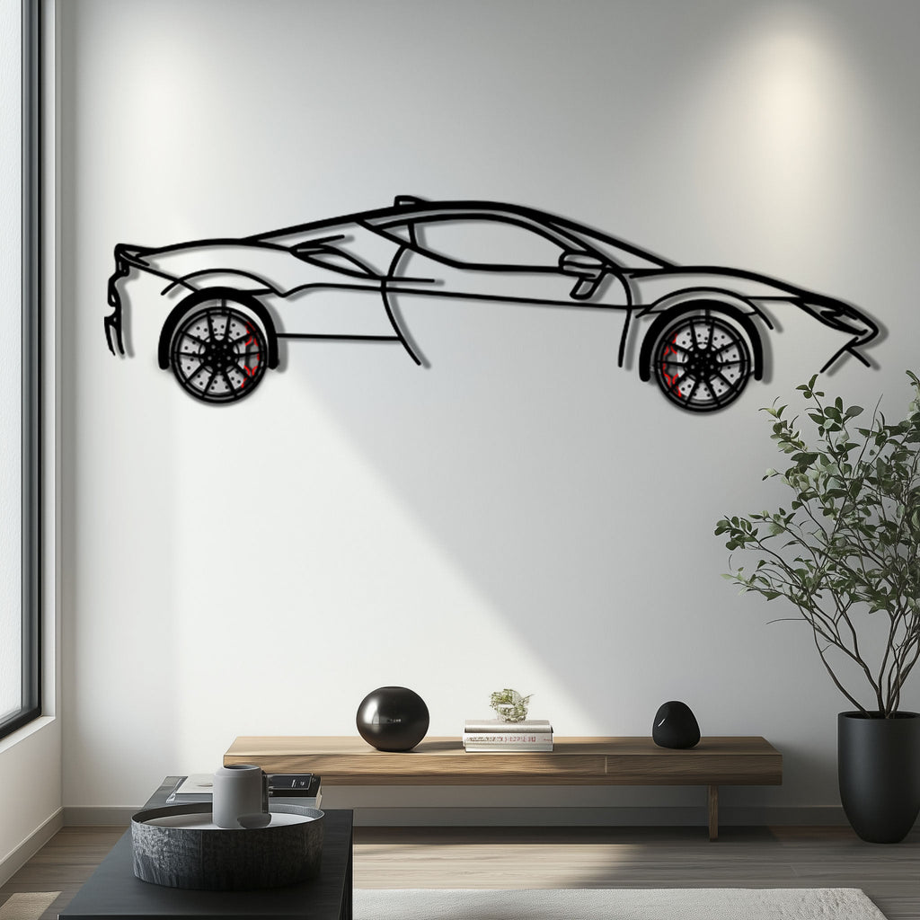 WONDERWALL 'L’Atelier Fun Collection' Ferrari SF90 Stradale Metal Car Wall Art with Rotating Wheels - Hybrid Hypercar Silhouette - Interactive Automotive Wall Decor - KAFMEKA135