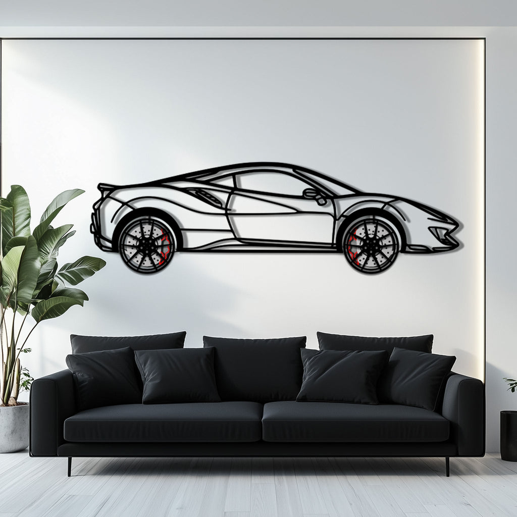 WONDERWALL 'L’Atelier Fun Collection' Ferrari 488 Pista Metal Car Wall Art with Rotating Wheels - Track-Focused Italian V8 Silhouette - Interactive Automotive Wall Decor - KAFMEKA128