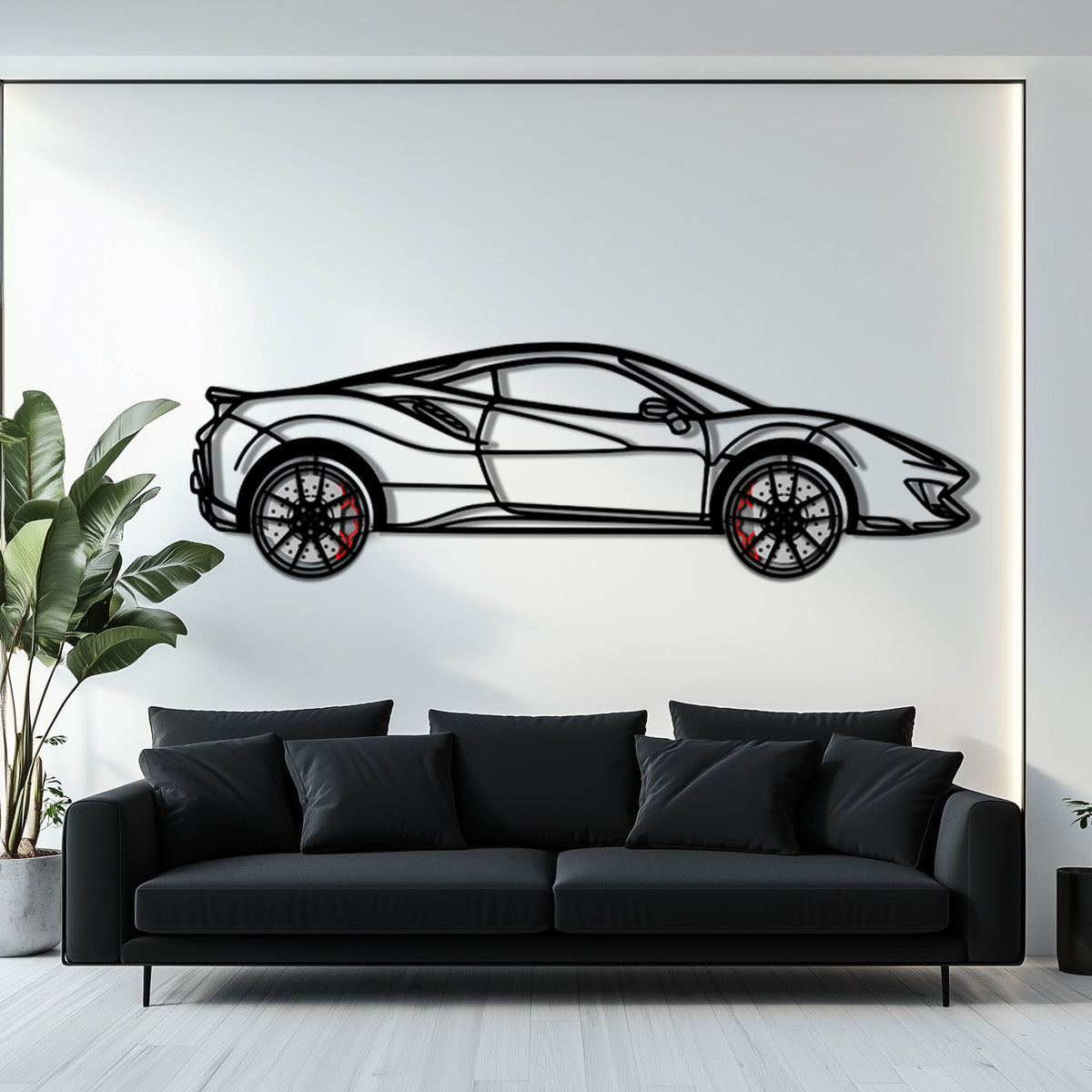 WONDERWALL 'L’Atelier Fun Collection' Ferrari 488 Pista Metal Car Wall Art with Rotating Wheels - Track-Focused Italian V8 Silhouette - Interactive Automotive Wall Decor - KAFMEKA128