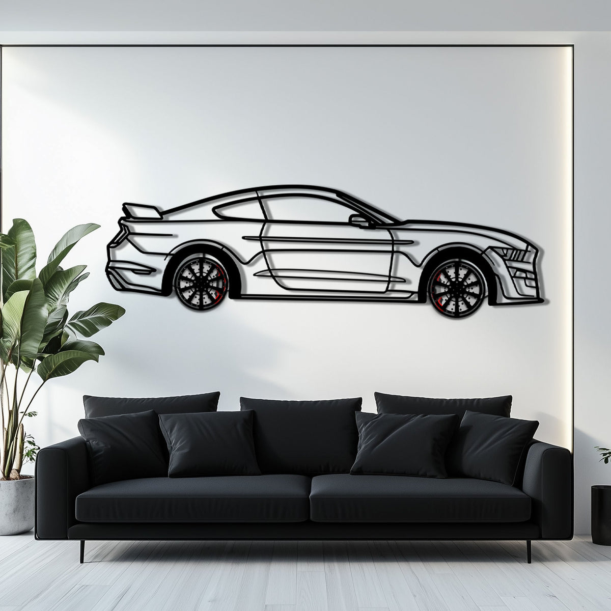 WONDERWALL 'L’Atelier Fun Collection' Ford Mustang Shelby GT500 Metal Car Wall Art with Rotating Wheels - Modern Muscle Silhouette Decor - Interactive Automotive Wall Art - KAFMEKA140