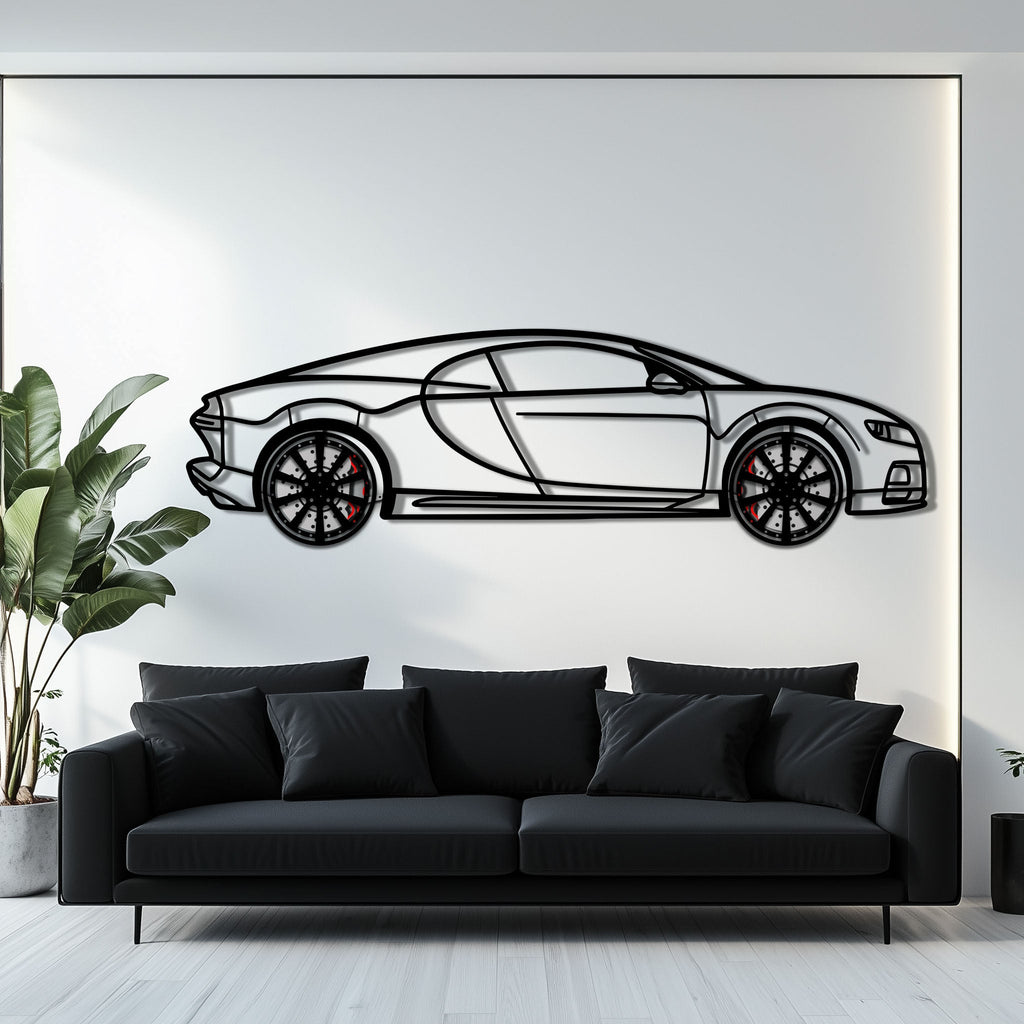 WONDERWALL 'L’Atelier Fun Collection' Bugatti Chiron Metal Car Wall Art with Rotating Wheels - Ultimate Hypercar Silhouette Decor - Interactive Automotive Wall Art - KAFMEKA116