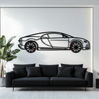 WONDERWALL 'L’Atelier Fun Collection' Bugatti Chiron Metal Car Wall Art with Rotating Wheels - Ultimate Hypercar Silhouette Decor - Interactive Automotive Wall Art - KAFMEKA116