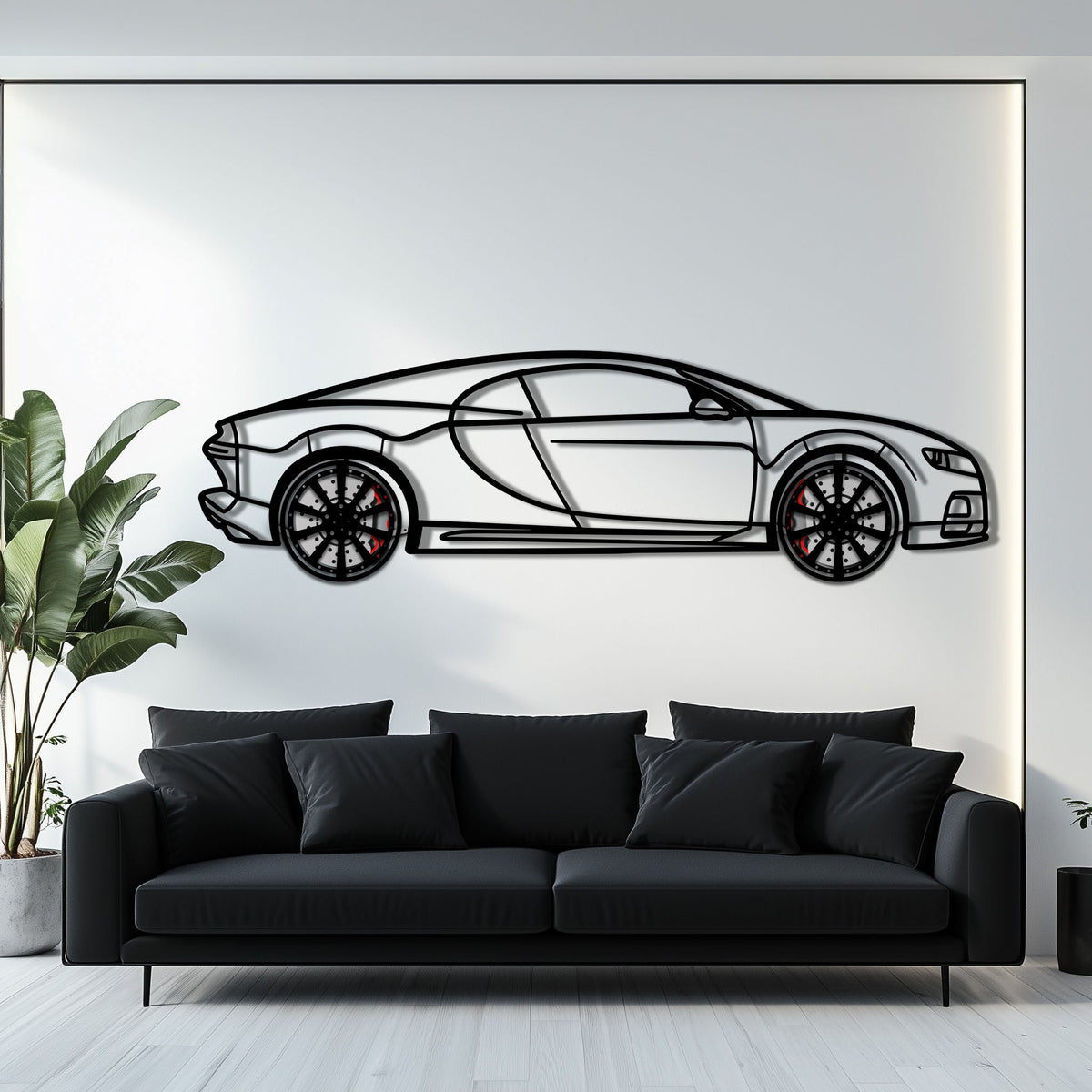 WONDERWALL 'L’Atelier Fun Collection' Bugatti Chiron Metal Car Wall Art with Rotating Wheels - Ultimate Hypercar Silhouette Decor - Interactive Automotive Wall Art - KAFMEKA116
