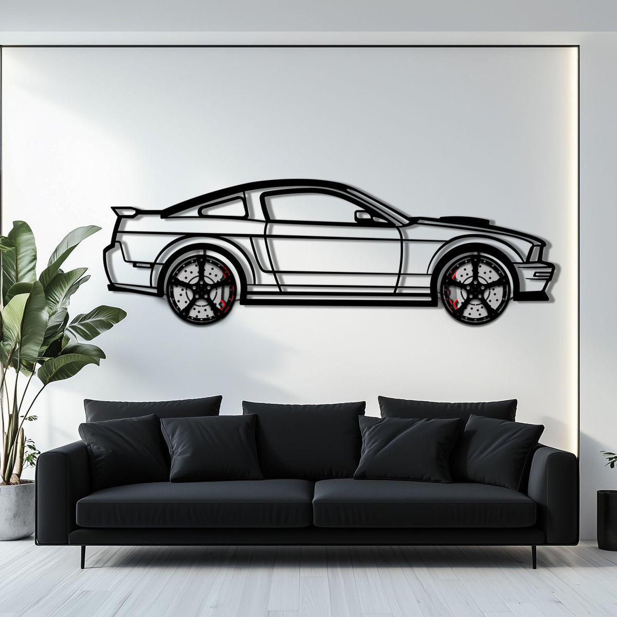 WONDERWALL 'L’Atelier Fun Collection' Ford Mustang GTR (2008) Metal Car Wall Art with Rotating Wheels - Modern Muscle Silhouette Decor - Interactive Automotive Wall Art - KAFMEKA139