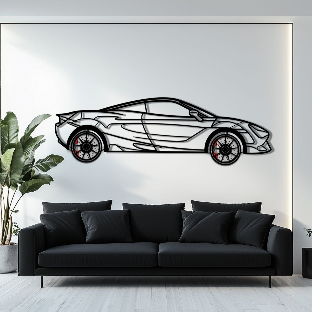 WONDERWALL 'L’Atelier Fun Collection' McLaren 720S Metal Car Wall Art with Rotating Wheels - British Supercar Silhouette - Interactive Automotive Wall Decor - KAFMEKA149