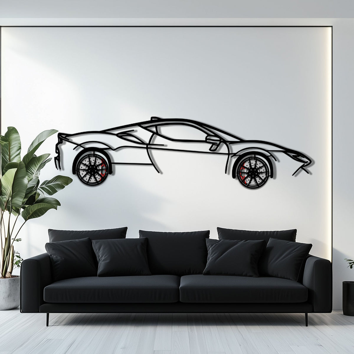 WONDERWALL 'L’Atelier Fun Collection' Ferrari SF90 Stradale Metal Car Wall Art with Rotating Wheels - Hybrid Hypercar Silhouette - Interactive Automotive Wall Decor - KAFMEKA135