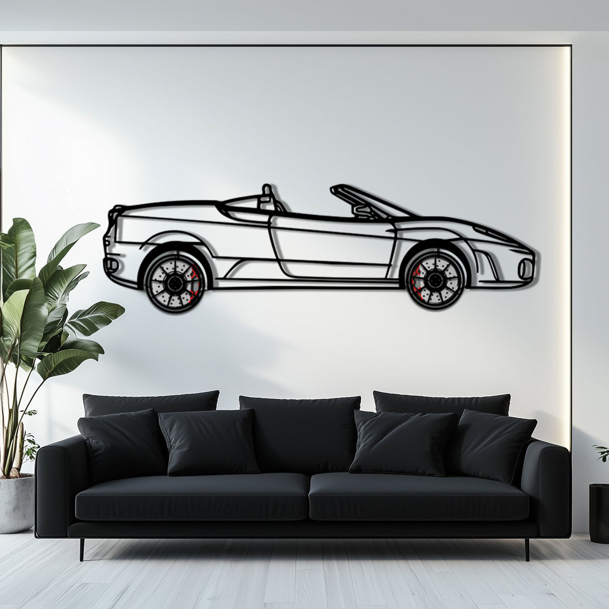 WONDERWALL 'L’Atelier Fun Collection' Ferrari F430 Spider Metal Car Wall Art with Rotating Wheels - Italian Convertible Supercar Silhouette - Interactive Automotive Wall Decor - KAFMEKA134