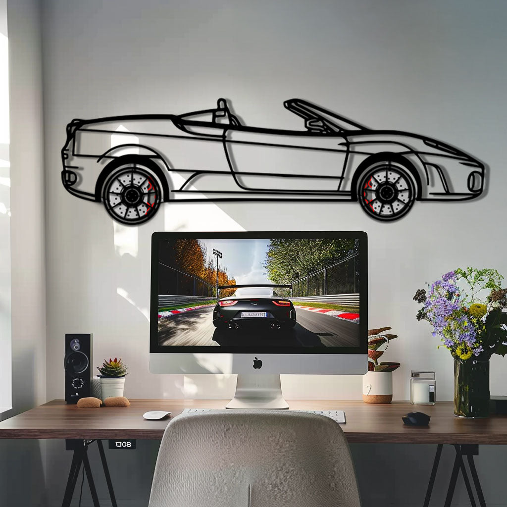 WONDERWALL 'L’Atelier Fun Collection' Ferrari F430 Spider Metal Car Wall Art with Rotating Wheels - Italian Convertible Supercar Silhouette - Interactive Automotive Wall Decor - KAFMEKA134