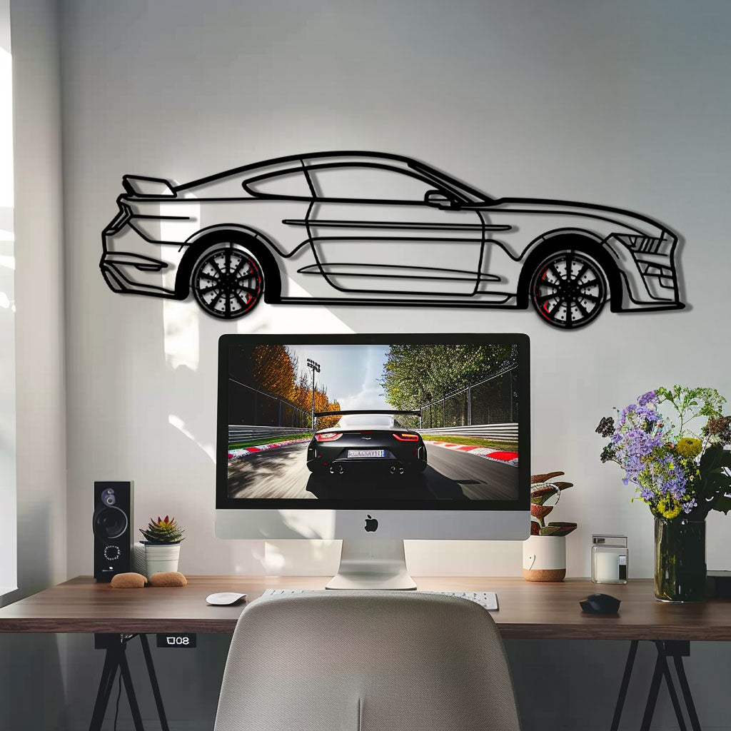 WONDERWALL 'L’Atelier Fun Collection' Ford Mustang Shelby GT500 Metal Car Wall Art with Rotating Wheels - Modern Muscle Silhouette Decor - Interactive Automotive Wall Art - KAFMEKA140