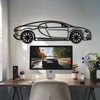 WONDERWALL 'L’Atelier Fun Collection' Bugatti Chiron Metal Car Wall Art with Rotating Wheels - Ultimate Hypercar Silhouette Decor - Interactive Automotive Wall Art - KAFMEKA116