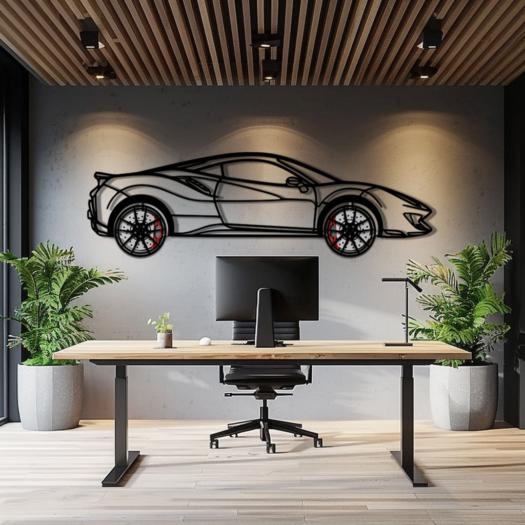 WONDERWALL 'L’Atelier Fun Collection' Ferrari 488 Pista Metal Car Wall Art with Rotating Wheels - Track-Focused Italian V8 Silhouette - Interactive Automotive Wall Decor - KAFMEKA128