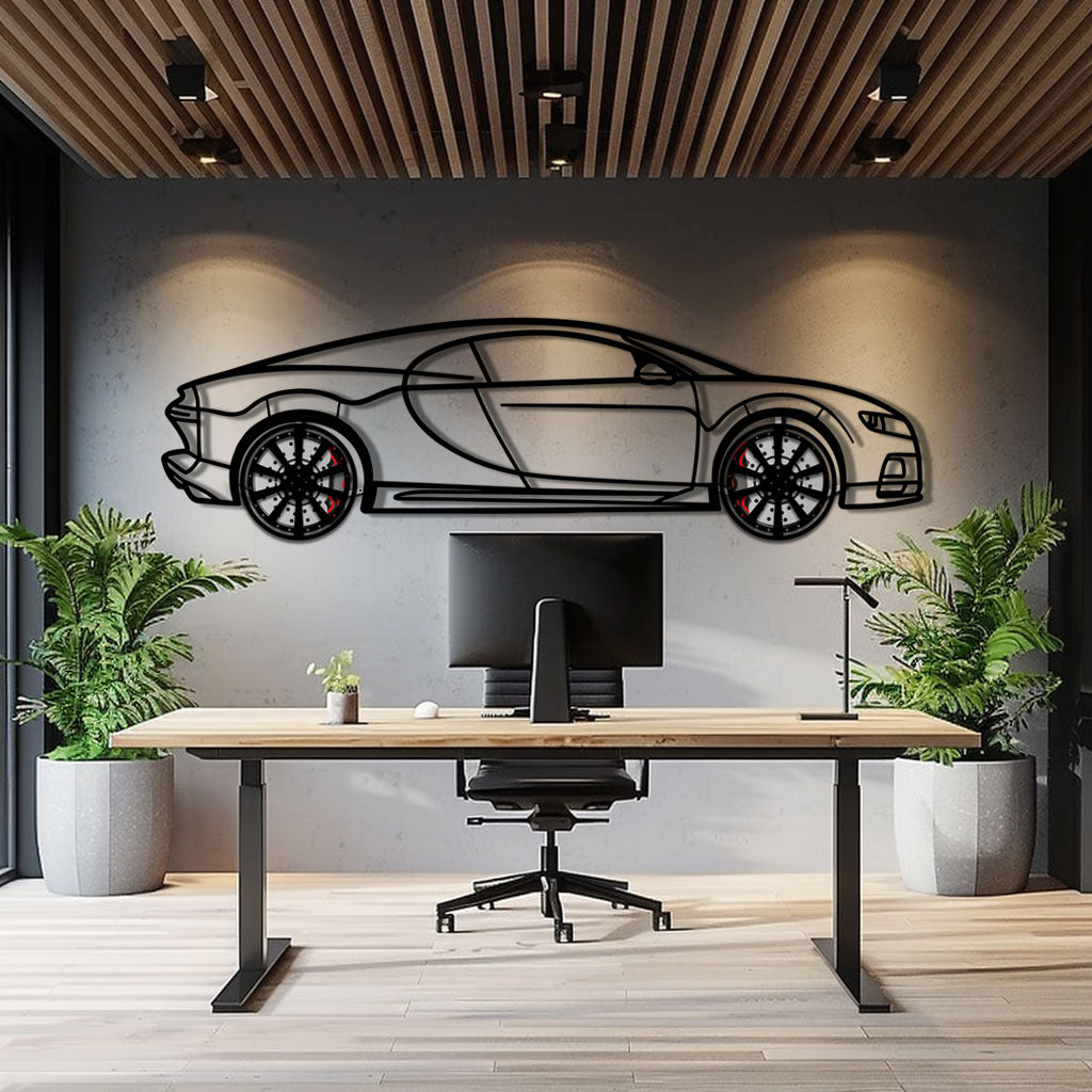 WONDERWALL 'L’Atelier Fun Collection' Bugatti Chiron Metal Car Wall Art with Rotating Wheels - Ultimate Hypercar Silhouette Decor - Interactive Automotive Wall Art - KAFMEKA116
